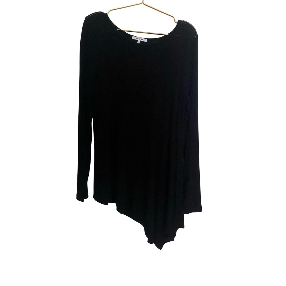 Three‎ Dots Black Asymmetrical Tunic Top Long Sleeve Tencel Medium Quiet Luxury
